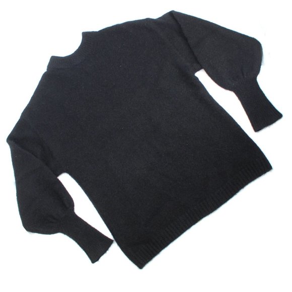 Black Mohair Sweater Puffy Sleeves Boxy Oversized Fluffy Knit Tall Ribbed Cuffs - Picture 3 of 14